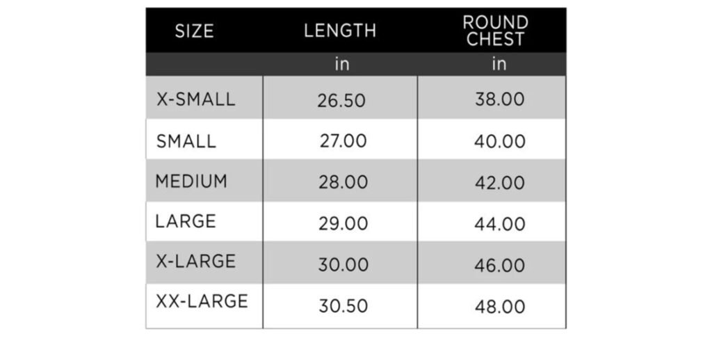 Shirt Sizes Chart